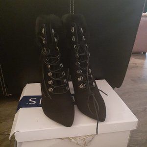 Venus Faux Fur Lace Up Booties - 4 inch heel (Fresh out the box)